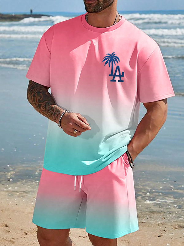 Men's LA Coconut Tree Print T-Shirt Shorts Set