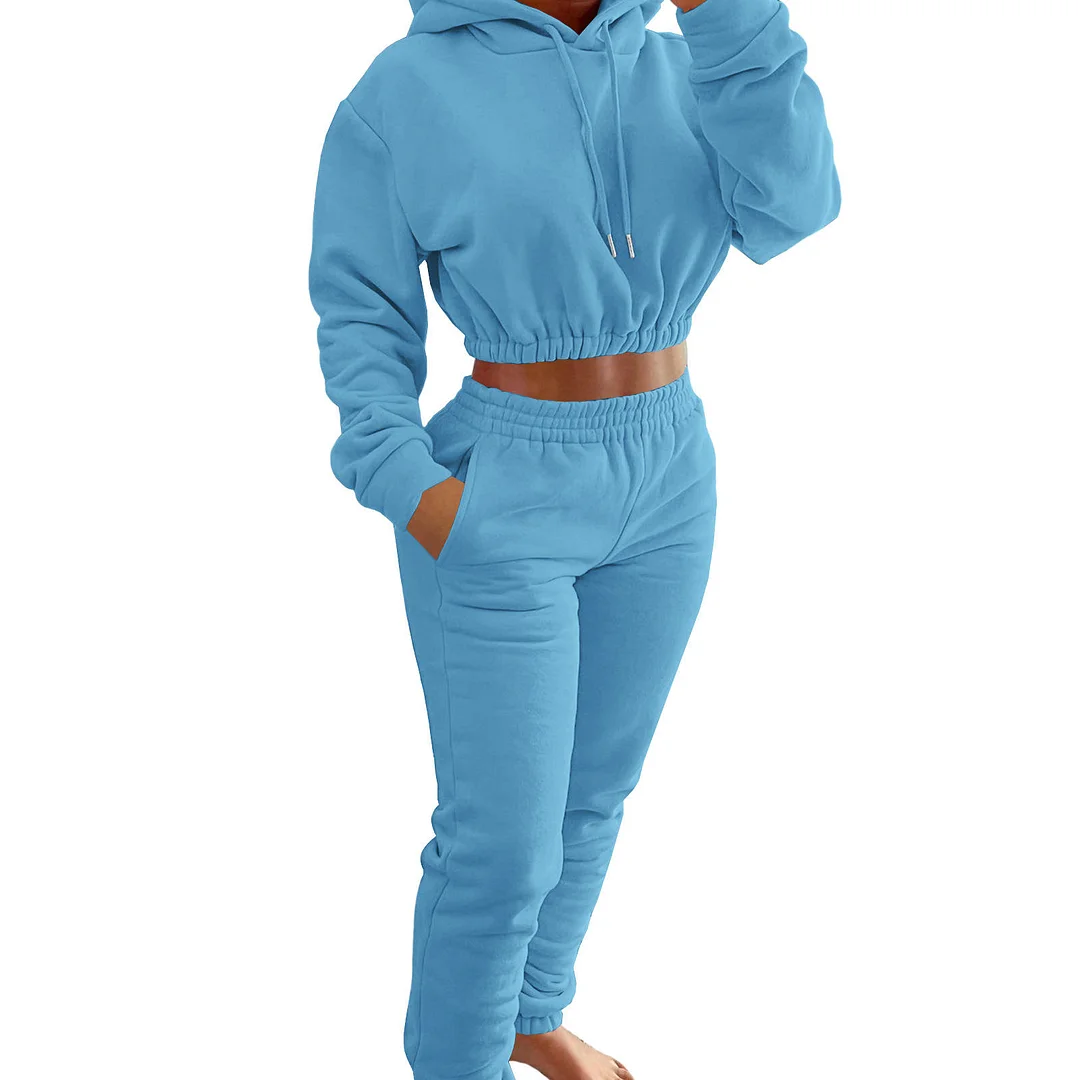 Custom Women's Clothing Fleece Hoodie Jogger Pants Sets Winter Two Piece Outfits Set