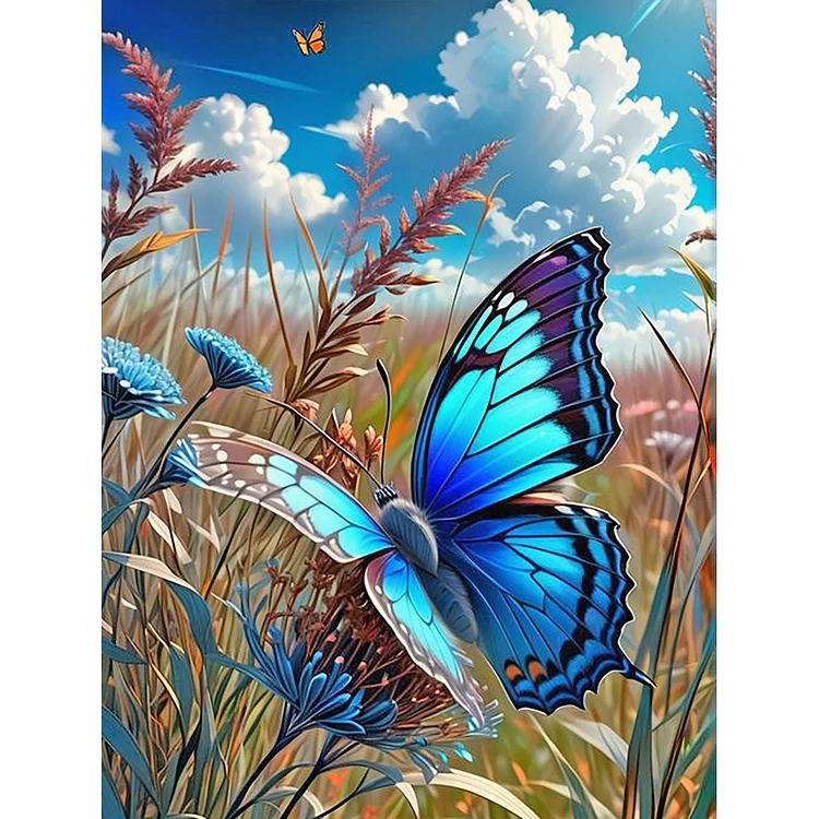 Blue Butterfly In The Sun 30*40CM (Canvas) Round Drill Diamond Painting gbfke
