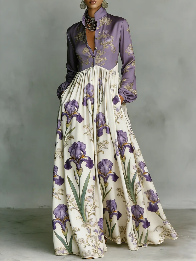 Women's Vintage print Elegant Romantic Vacation Maxi Dress