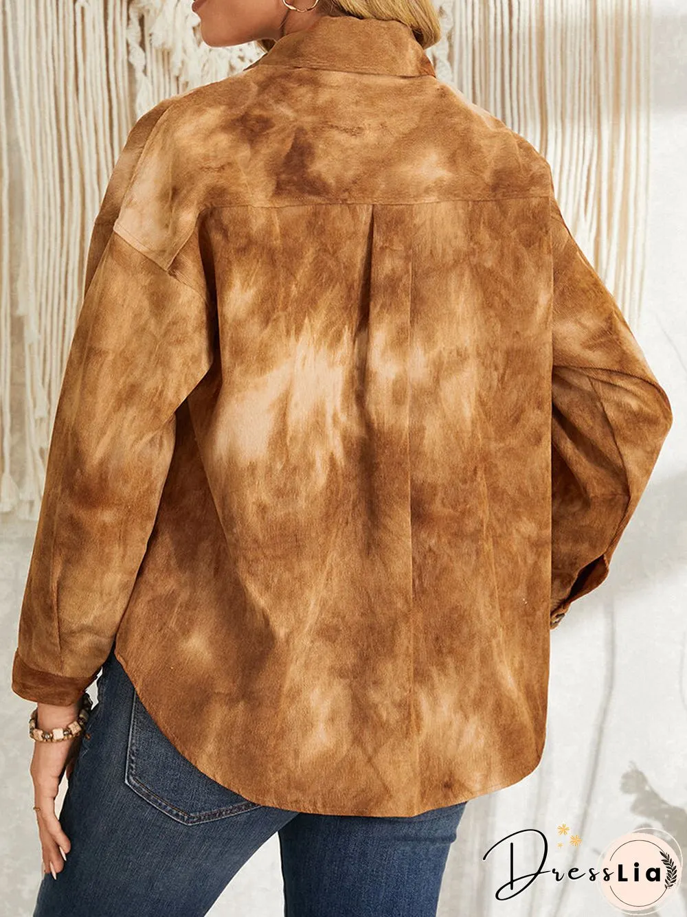 Tie Dye Corduroy Button Long Sleeve Lapel Jacket