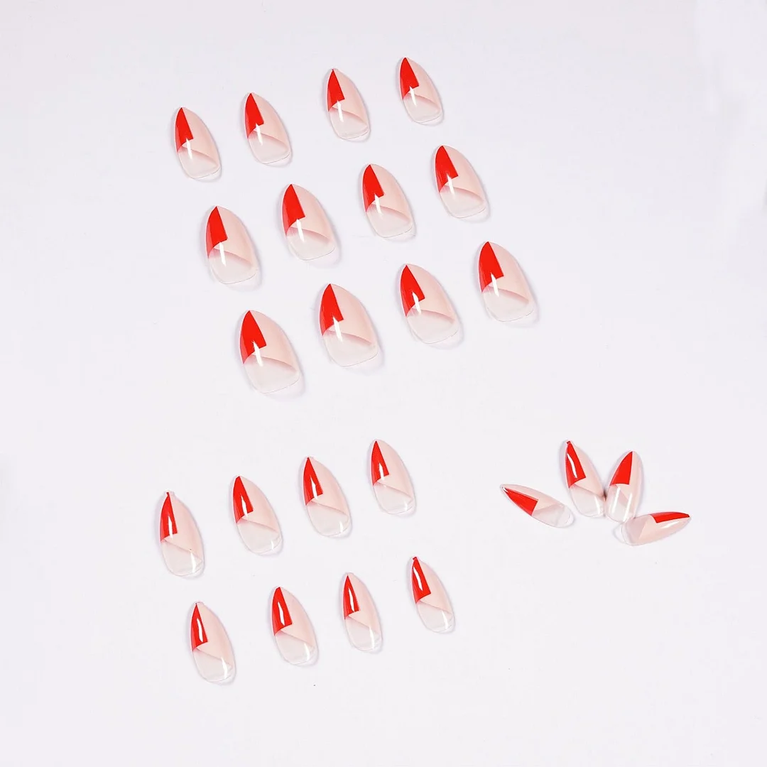 24pcs fake nails french manicure Water red hypotenuse wear nail finished acrylic products wearable full cover fake nail tips-Nail Inspo