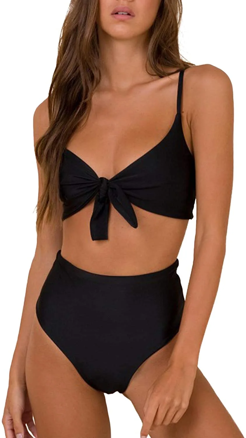 Tie Knot High Rise Two Piece Swimsuits Bathing Suits Womens High Waisted Bikini Set