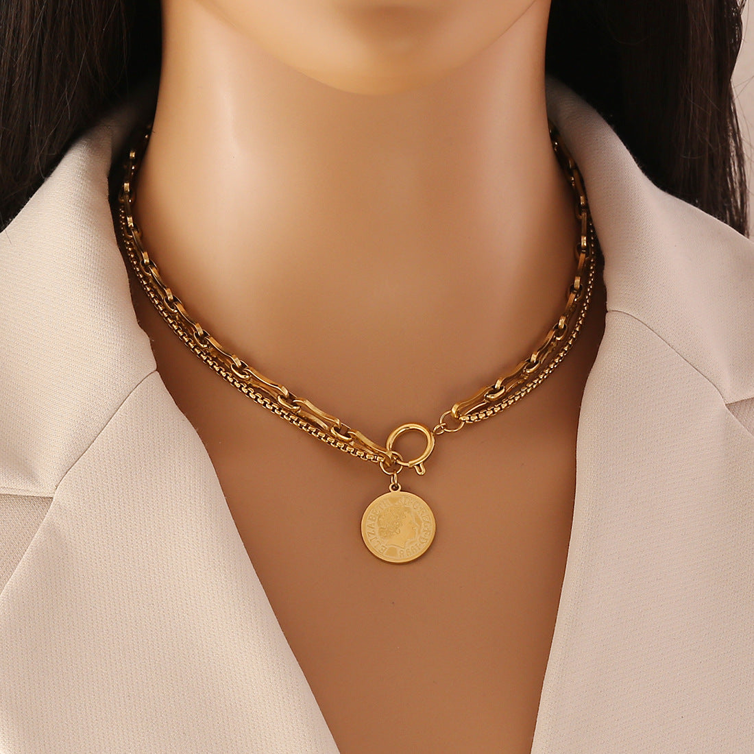 Personalized Coin Pendant Stainless Steel Clavicle Chain N1474