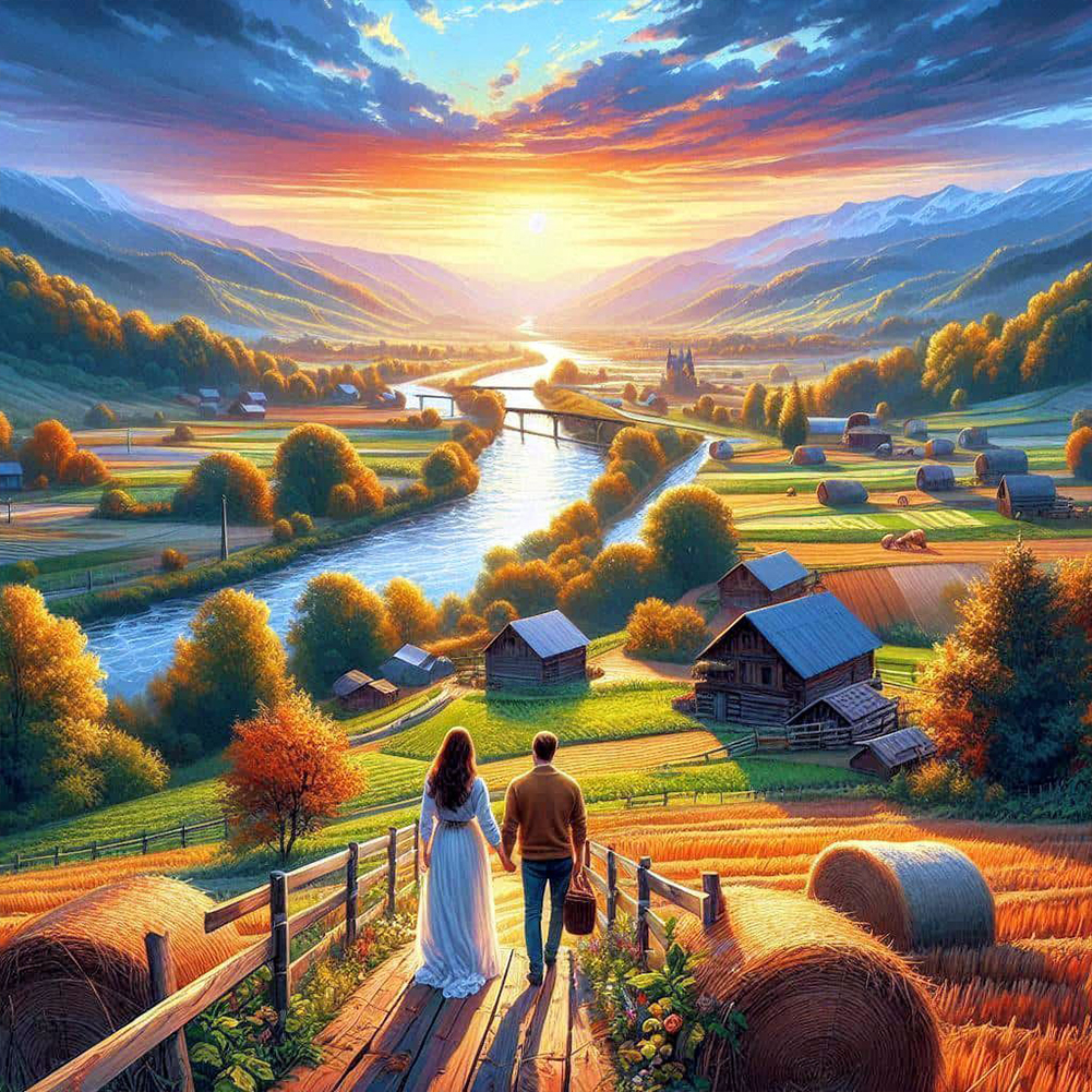 Couple And Mountains And Lakes 40*40cm(canvas) full round drill diamond painting