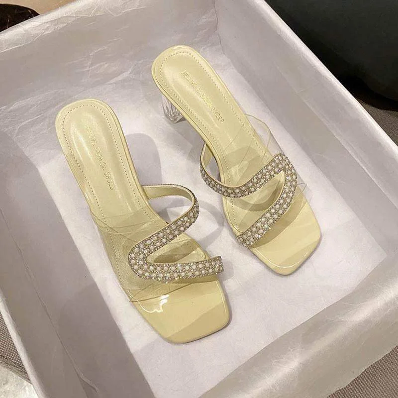 New Crystal Heel Thick Heel Transparent Slippers