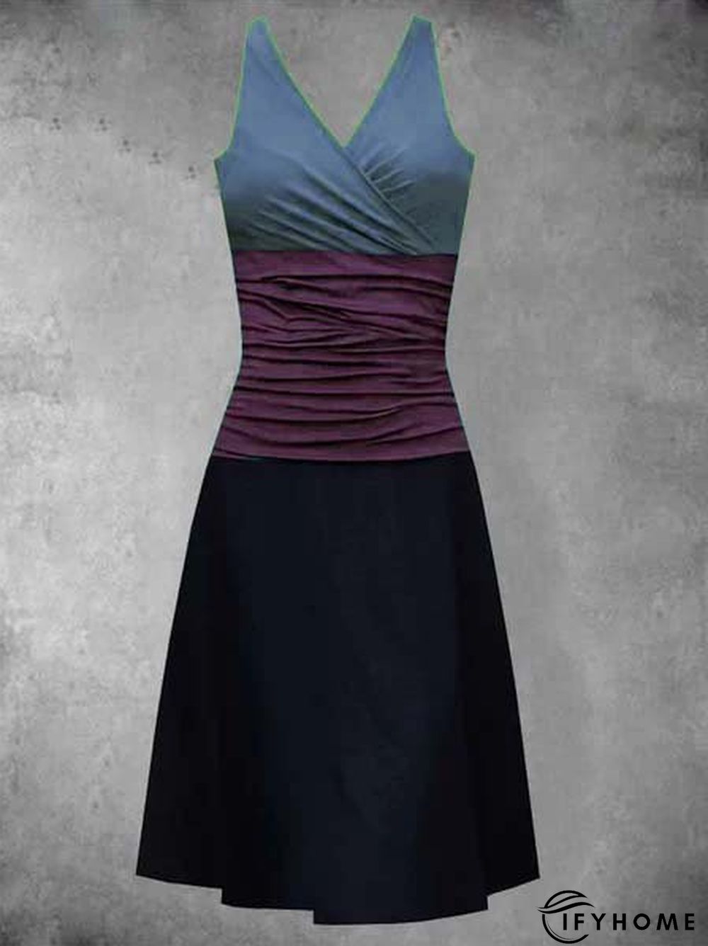 Cotton-Blend Sleeveless Color-Block Casual Knitting Dress | IFYHOME