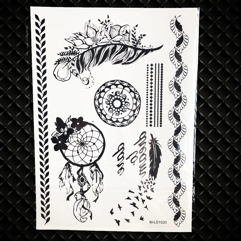 1PC Large Henna Tattoo Stickers For Wedding GBJ206 Black Ink Lace Henna Paste Women Party Brides Flower Temporary Tattoo 21x15CM