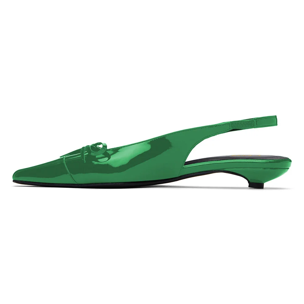 YDN Green Pointed Toe Bow Decor Slingback Flat Shoes for Women