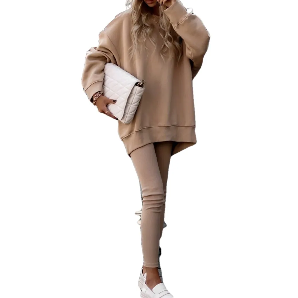 Brownm Brownm Women's Loose Round Collar Sports Fashion Long Sleeve Hoodie Winter Wear Women's A Set