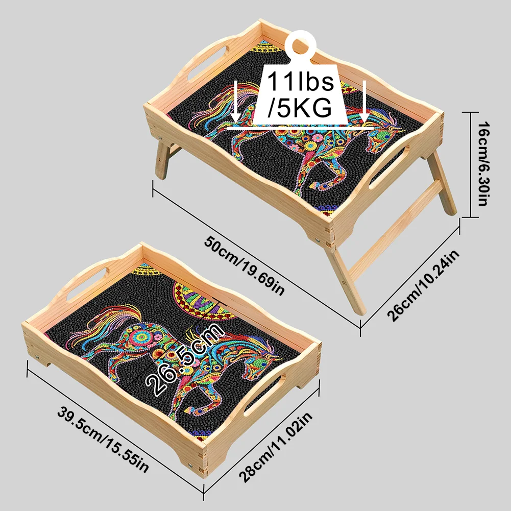 DIY Horse Wooden Diamond Painting Dinning Table Tray with Handle for Serving Food