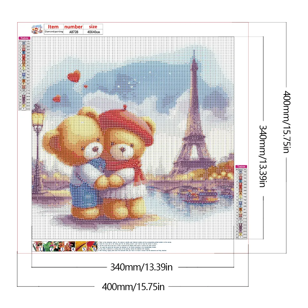 Diamond Painting - Full Round Drill - Couple Bear Eiffel Tower(Canvas|40*40cm)