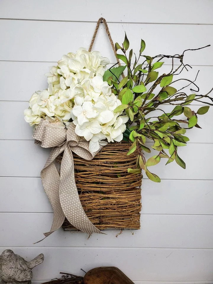 Cream Hydrangea Door Hanger Basket Wreath