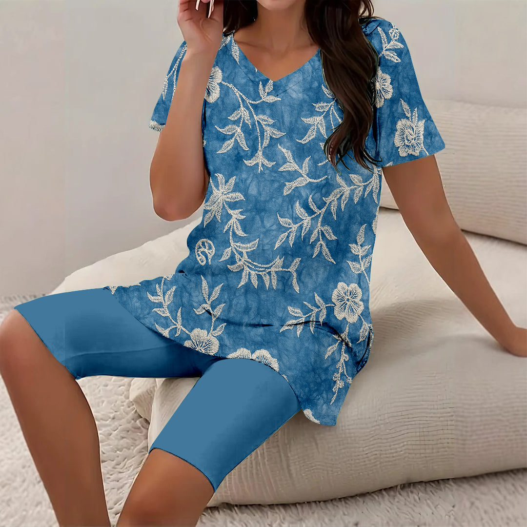 Women Long Sleeve V-neck Graphic Floral Printed Top
