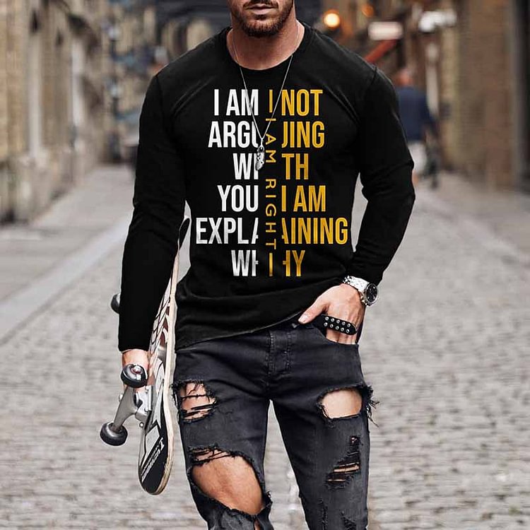 BrosWear Men's  Color Blocking Slogan Casual Long Sleeve T-Shirt