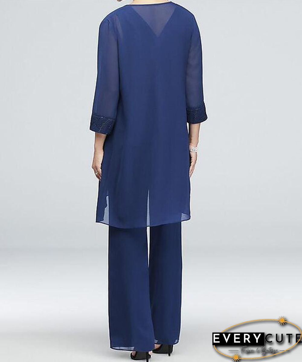 Women Chiffon Top Mother Of Bride Dress Georgette Three-Piece Pantsuit Office Formal Dress Plus Size 5Xl