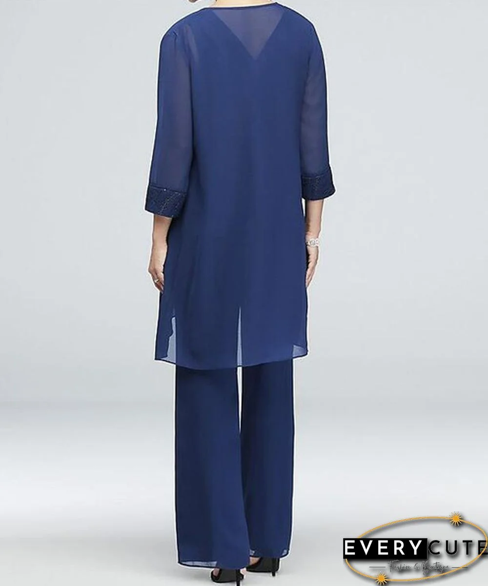 Women Chiffon Top Mother Of Bride Dress Georgette Three-Piece Pantsuit Office Formal Dress Plus Size 5Xl