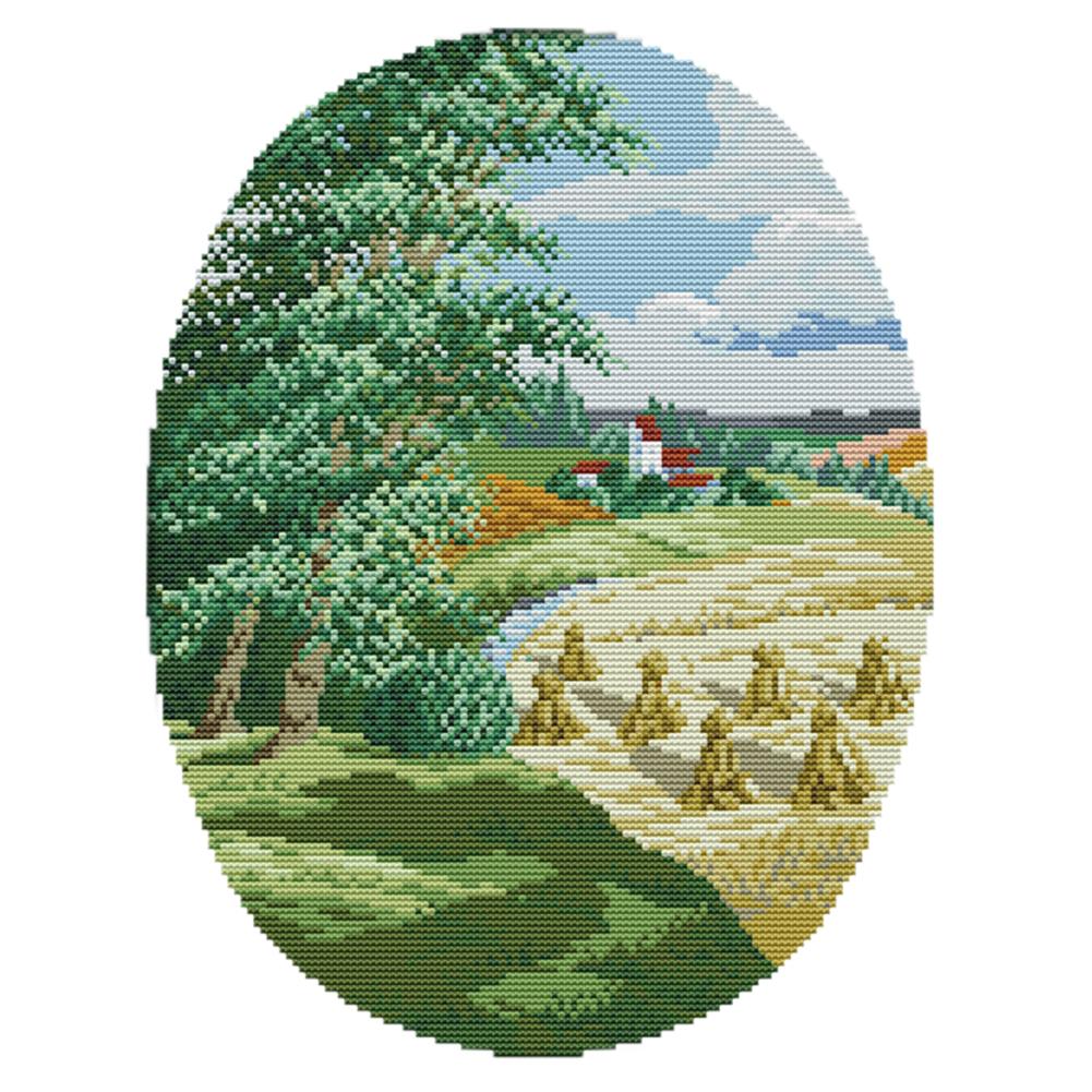 

Rural landscape in summer - 14CT Stamped Cross Stitch - 30*36cm, 501 Original
