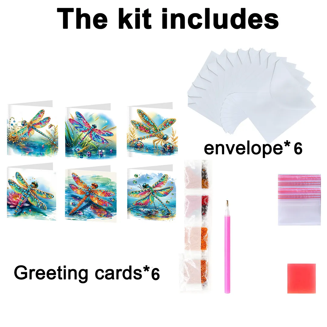 6pcs Dragonfly DIY Diamond Painting Greeting Card Kits with Envelopes Diamond Art Greeting Cards Diamond Art Cards Kits for Adults DIY Crafts Family Friend Gifts