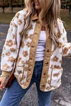 Women's Warm Flower Pattern Button Up Fleece Jacket Coat