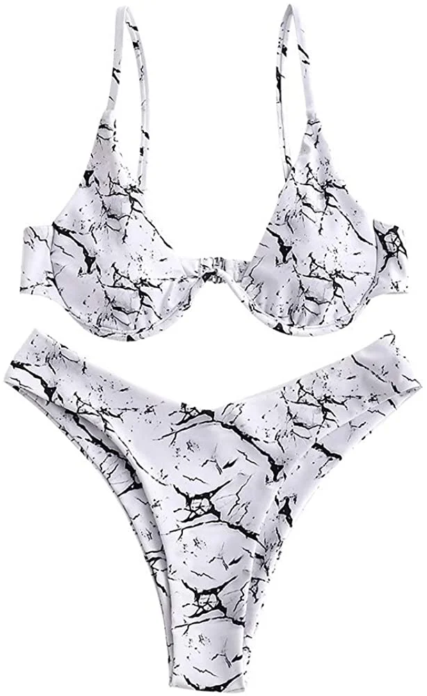 Swimsuits for Women V-Wired Underwire Push Up High Cut Bikini Set Two Pieces Bathing Suits