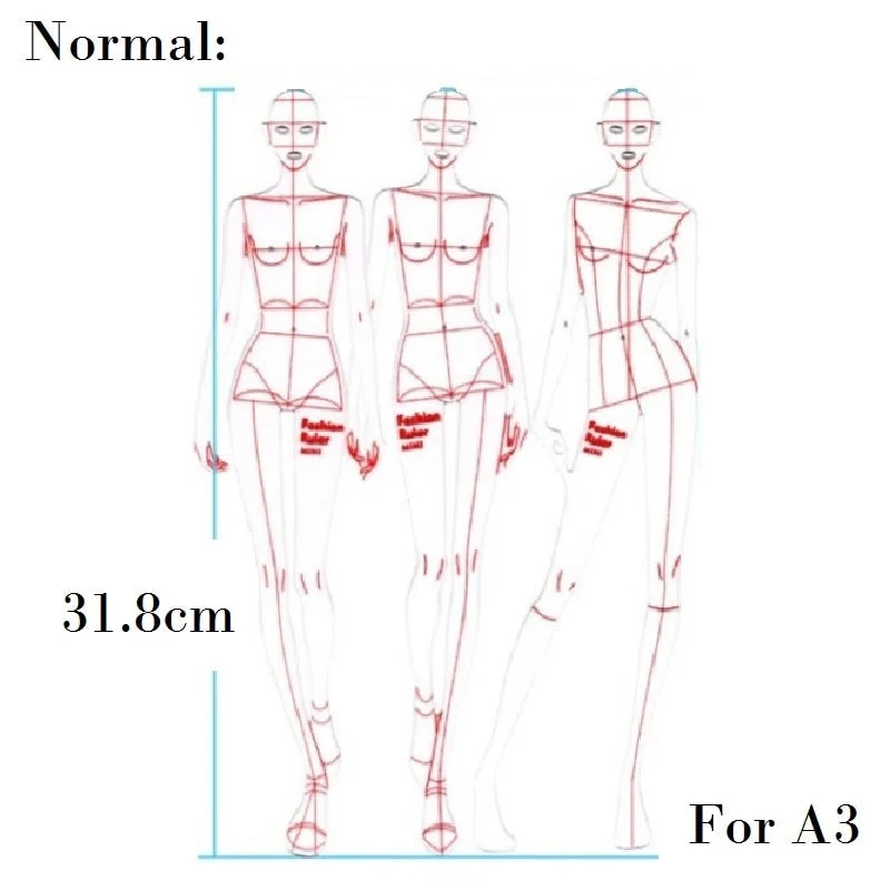 Fashion Ruler Fashion Line Drawing Human Dynamic Template for Clothing Design Humanoid Design Template Set