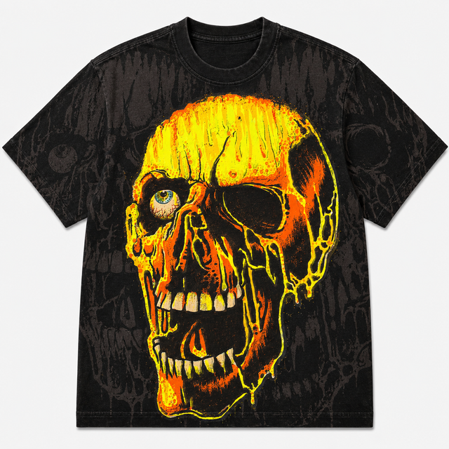 Street Yellow Skull Cotton T-Shirt