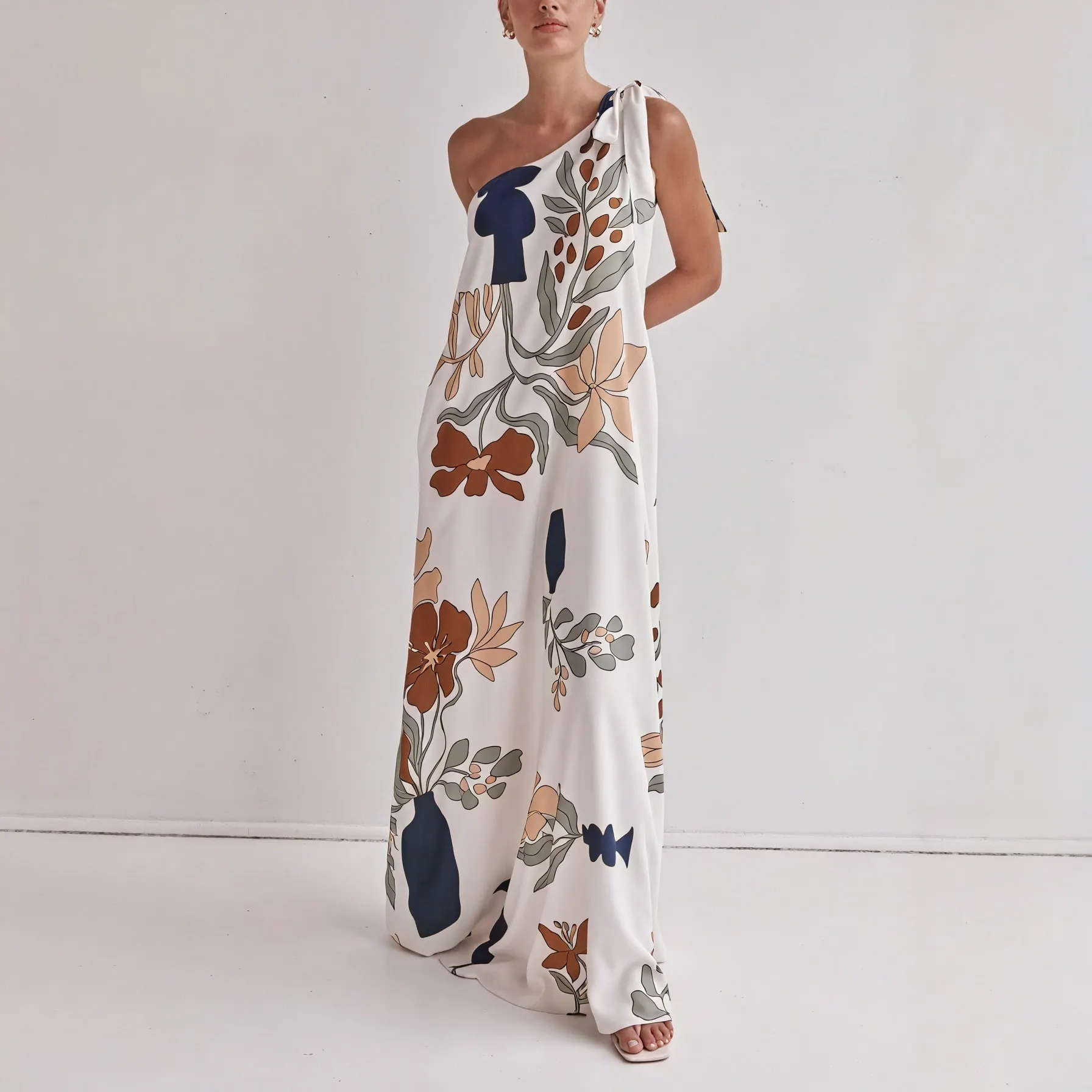 Damen Maxi-Kleid – One-Shoulder, Blumenprint, Fließend-83220-56826d4b-346c-4efe-bd0b-566bd971eb4a