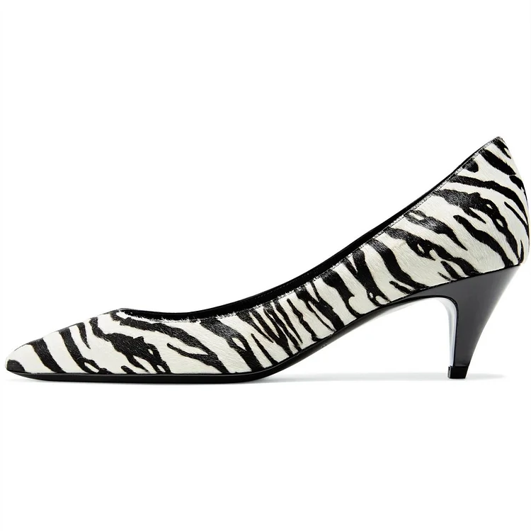 Black and White Zebra Pointy Toe Cone Heels Pumps Office Shoes |FSJ Shoes