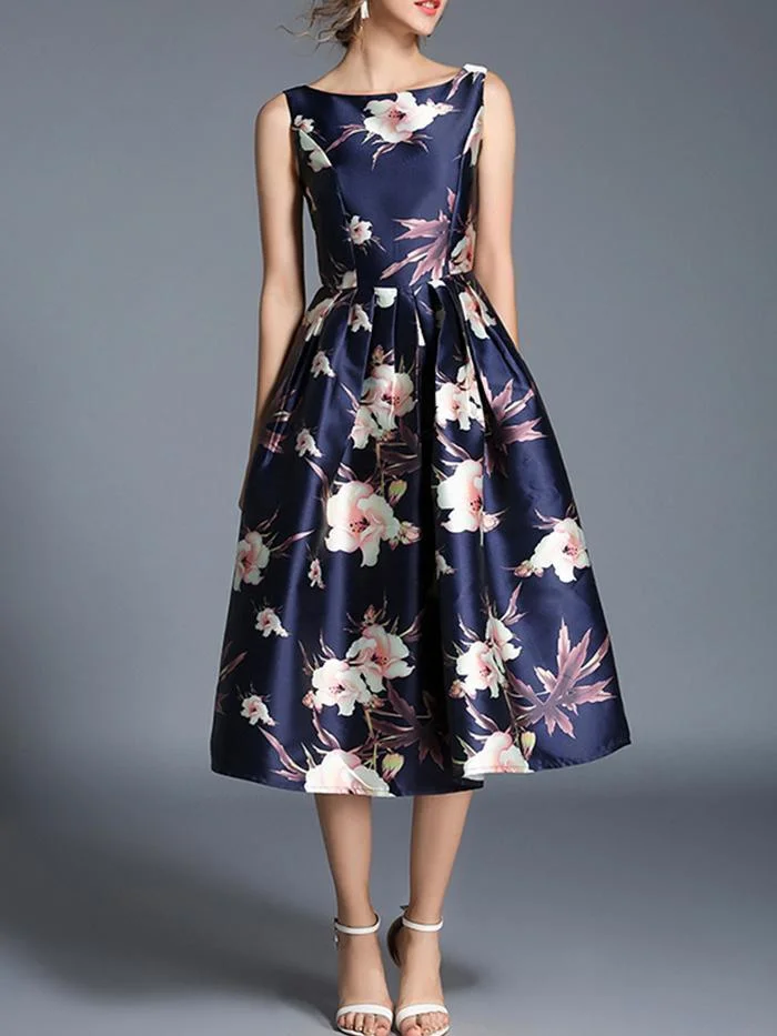 Women's new sleeveless vest printed mid-length dress