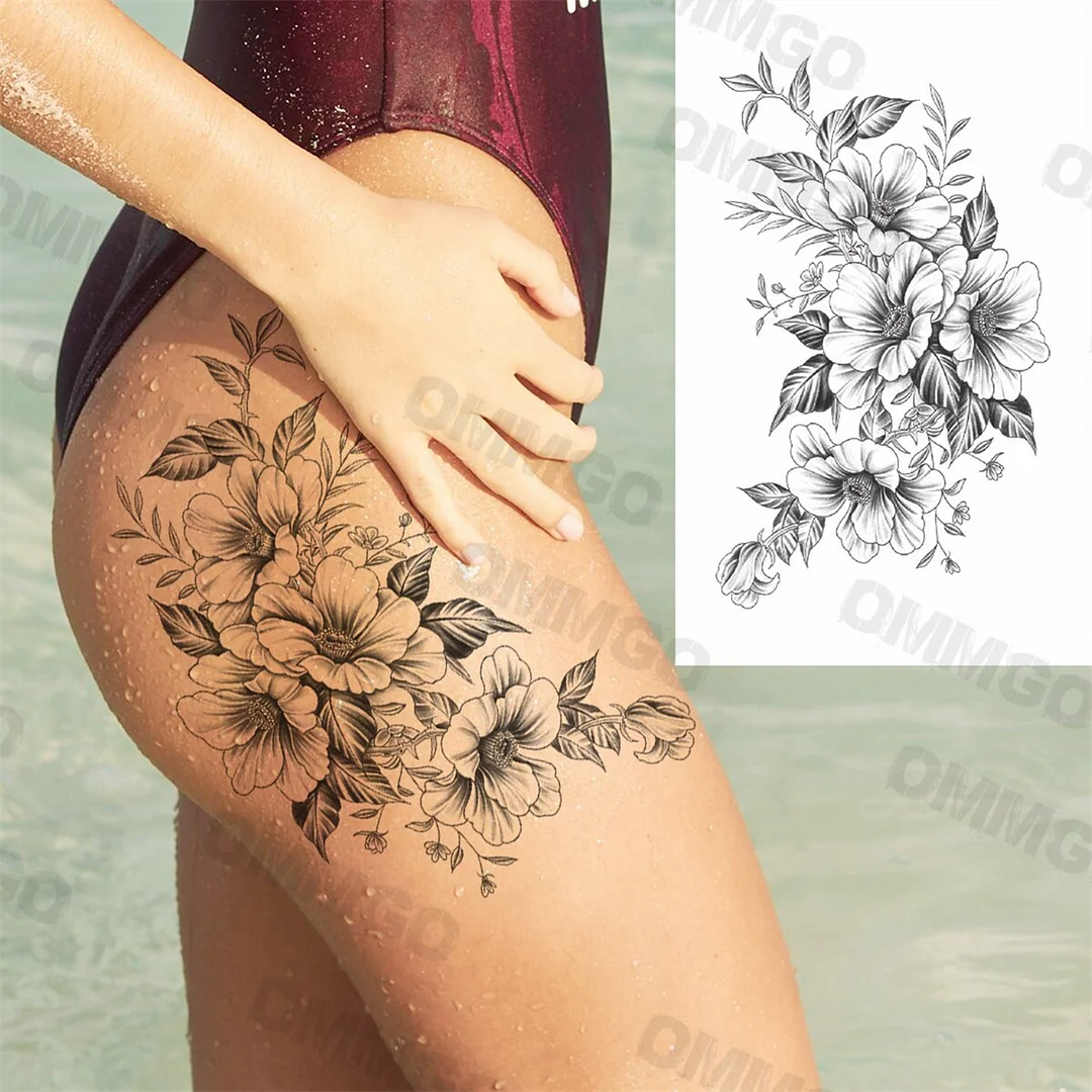 Sdrawing Rose Flower Skeleton Temporary Tattoos For Women Adult Girl Lion Tiger Crown Fake Tattoo Body Art Painting Tatoo Decal
