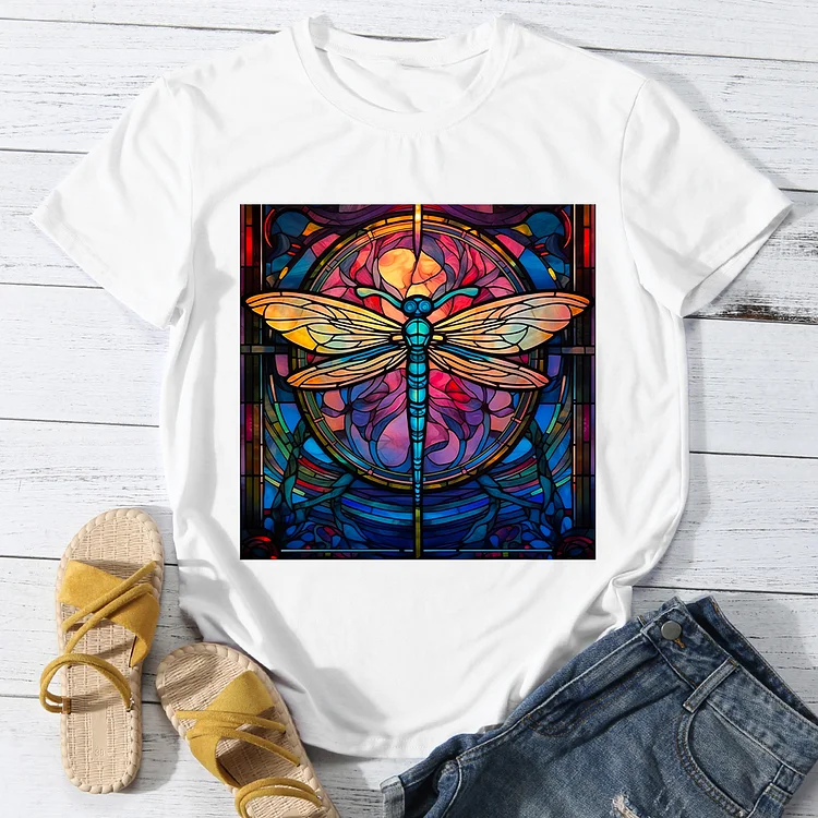 Church Intriguing Dragonfly Women Round Neck T-shirt - BSTCA0071