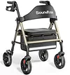 Rollator Walkers with Seat for Seniors, Foldable 8" Big Wheels All Terrain Rolling Walker, Handles and Ergonomic Seat Height Adjustable, 350 lb, FSA HSA Eligible
