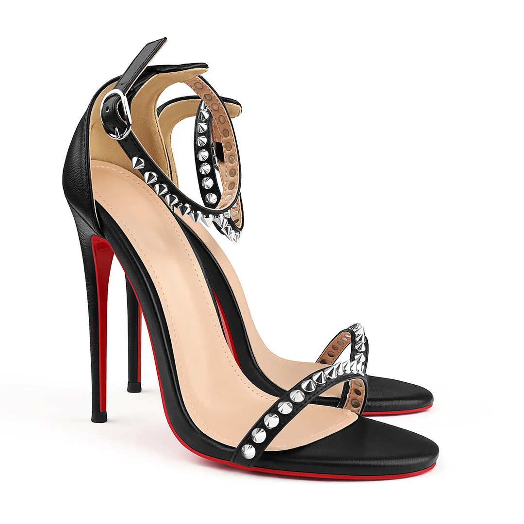 120mm Women's Pointed Toe Open Toe Ankle Strap Red Bottom Sandals Pumps Shoes Matte-MERUMOTE