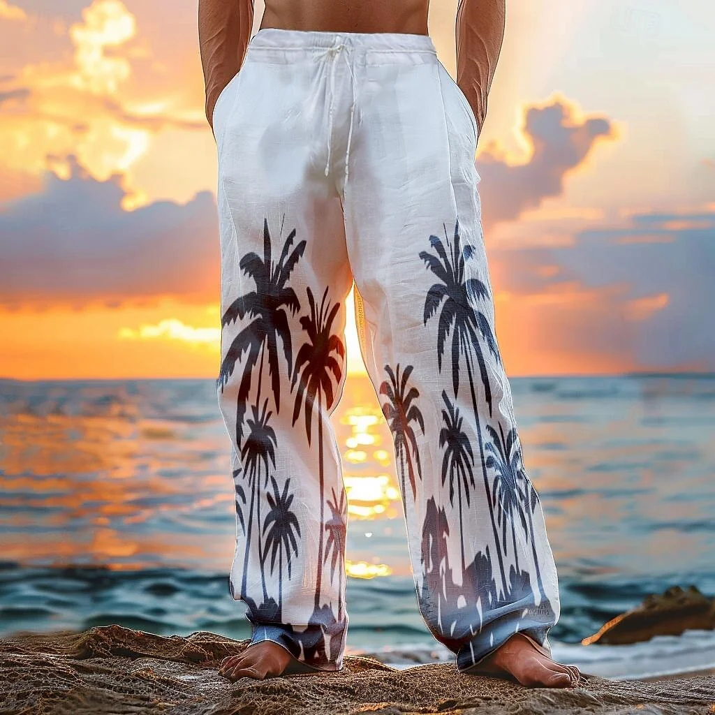 Men's Hawaii Beach Printed Casual Cotton Linen Loose Pants