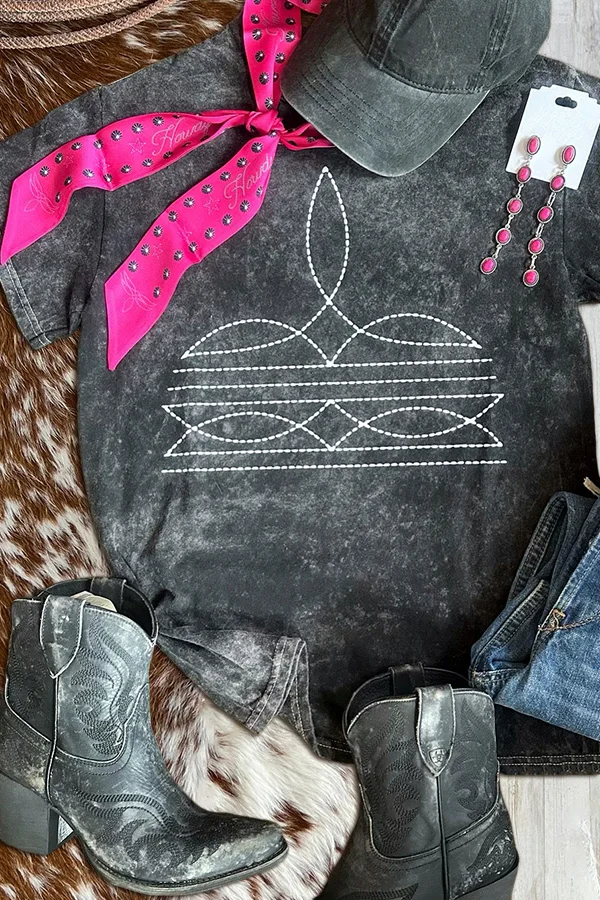 Vintage Washed Bootstitched Graphic T-Shirt