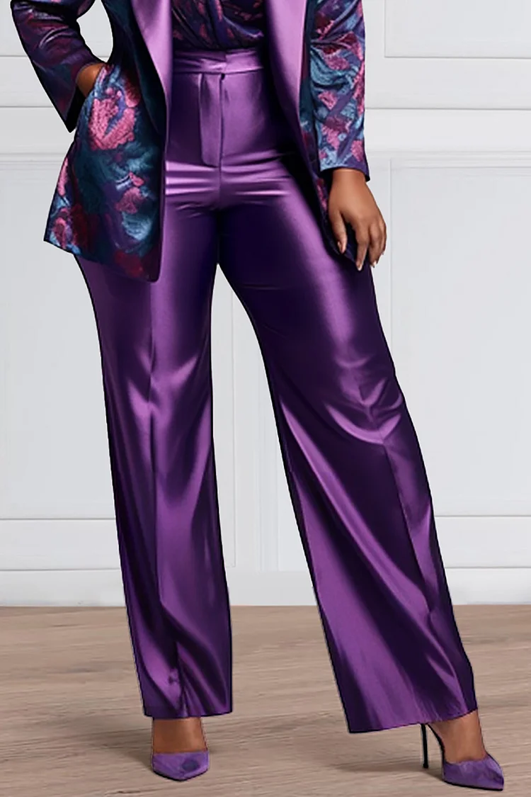 Jovita Green/Purple Printed Modal Satin Trousers – be-blu!