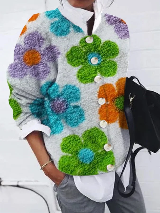 Women's Stylish Vintage Button Plush Cardigan