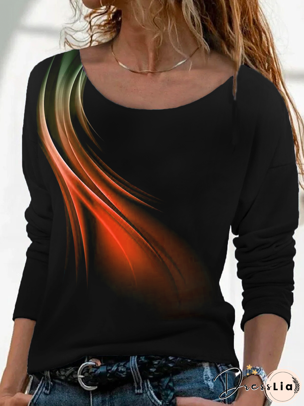 Casual Abstract Autumn Daily Loose Jersey Regular Regular Regular Size T-shirt for Women