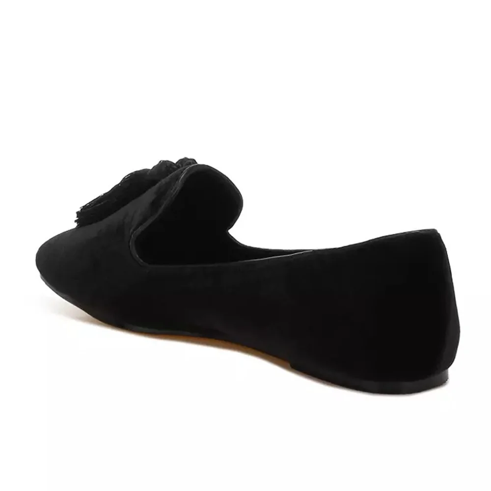 YDN Black Velvet Round Toe Tassels Flat Loafer Shoes Women