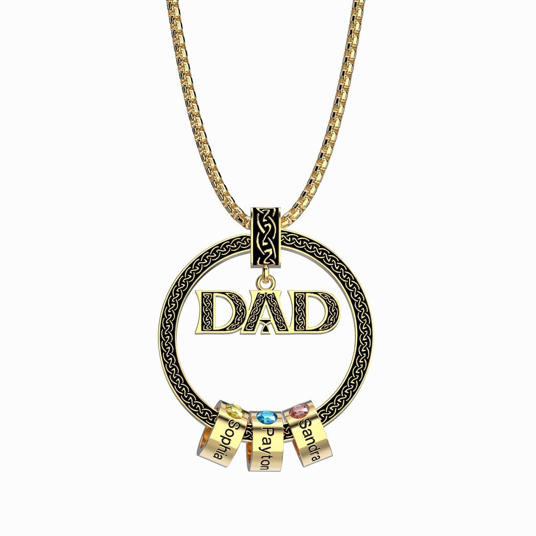 Personalized Names Circle Pendant with Custom Beads Birthstone Pendant Necklace Father's Day Gift Wife/Son/Daughter for Husband/Dad Father's Day Gift
