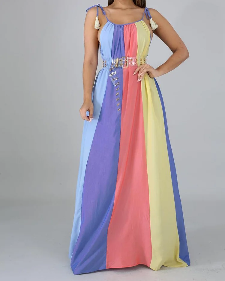 Fashionable Multicolor Stitching Maxi Dress