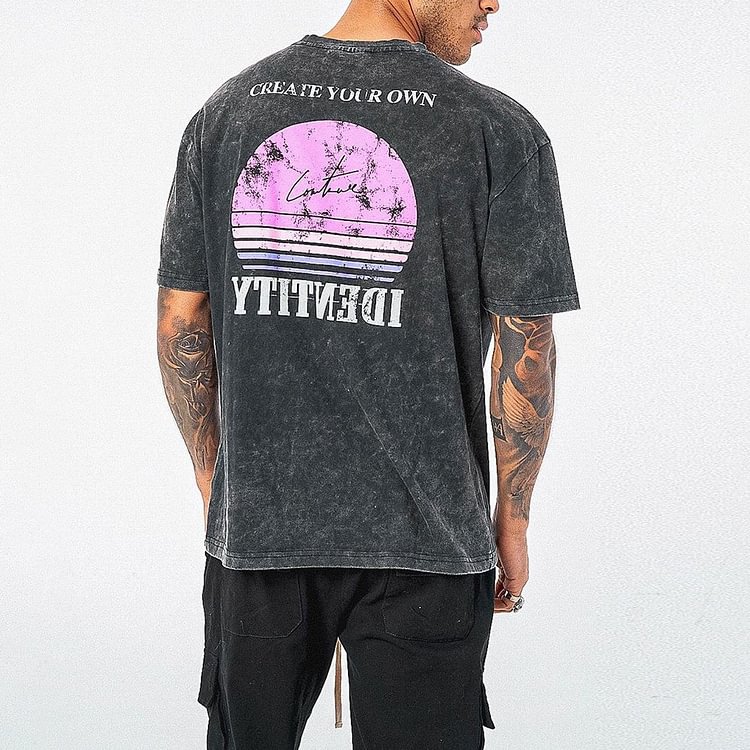 Mens Vintage round neck printed short-sleeved t-shirts