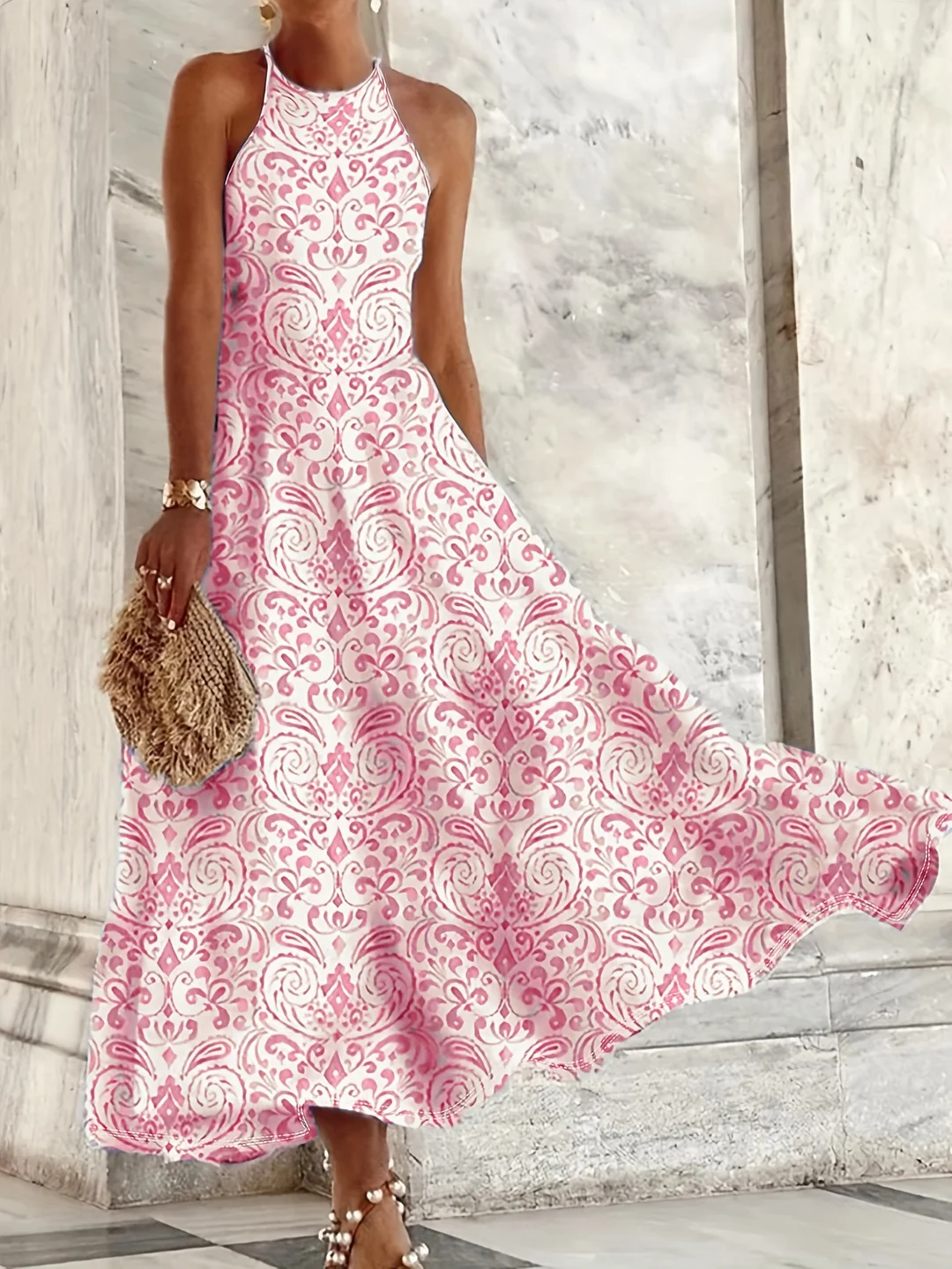 Women's Lightweight Blue Floral Print Camisole Dress - Spaghetti Strap Knee-Length Machine Washable Summer Vacation Dress For Beach, Casual Outings & Daytime Events, Beach Dresses