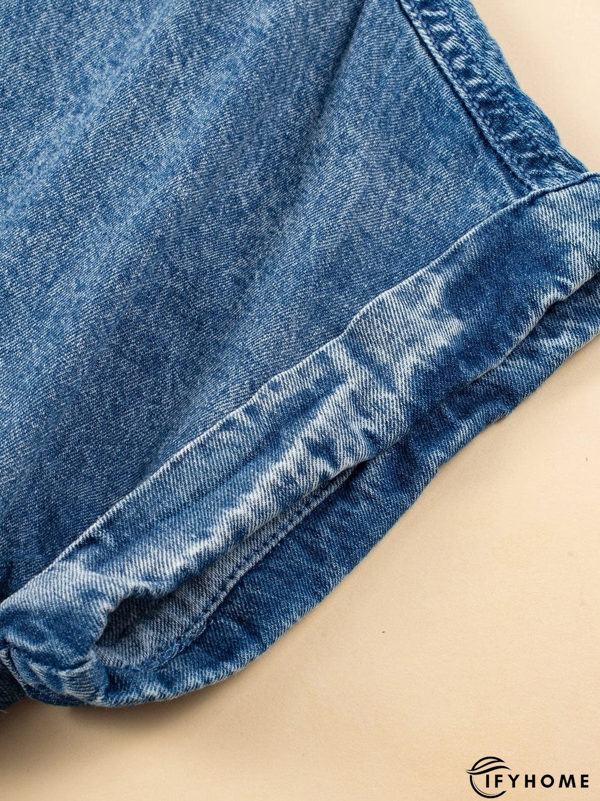 Blue Mineral Wash Denim Shirt Dress with Cuffed Sleeves | IFYHOME