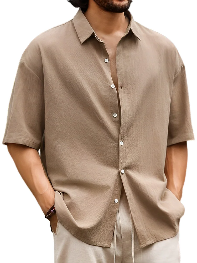 Men's summer basic casual solid color short-sleeved shirt