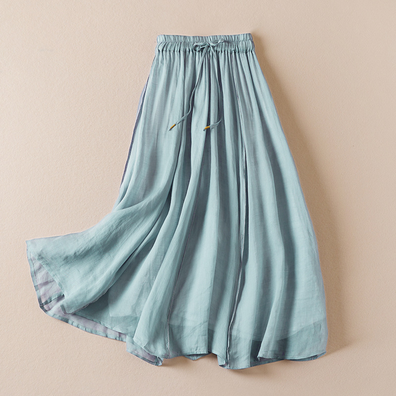 Rotimia Solid Color Ramie Artistic Retro Skirt