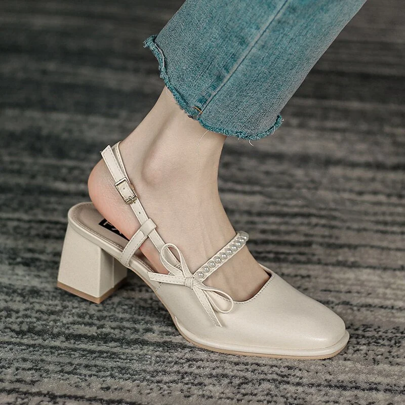 Summer Chic High Heel Sexy Ladies Sandals Side Knot Faux Pearl Fashion Women Pumps Open Back Heel Female Shoes