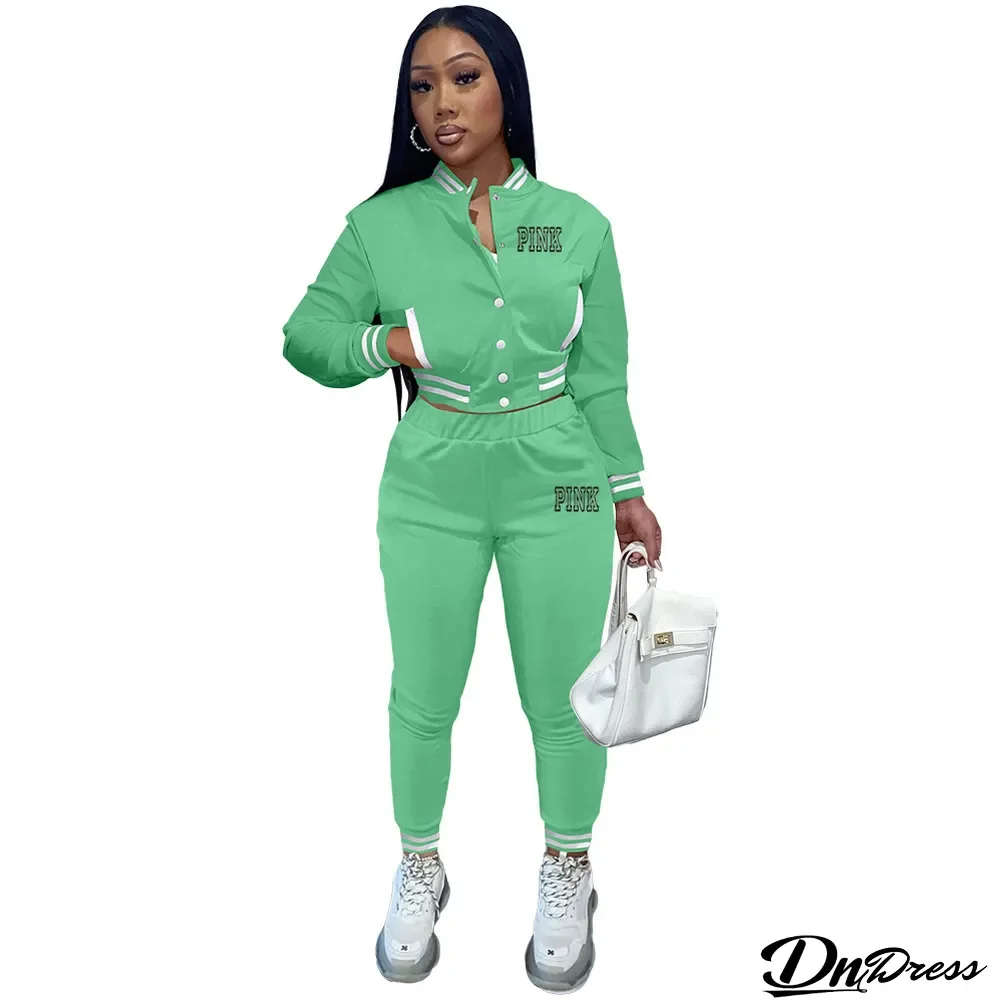 Women Printed Long Sleeve Baseball Jacket and Pant Two Piece
