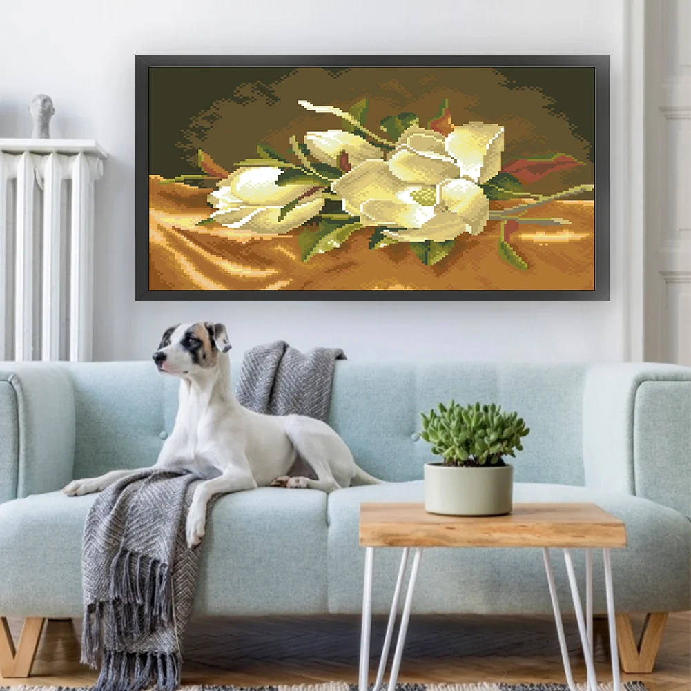 9CT Full Stamped Cross Stitch Bead Embroidery- Lily(Canvas|43*22CM)